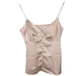 River Island Champagne Satin Button Front Cami Top Size 2
